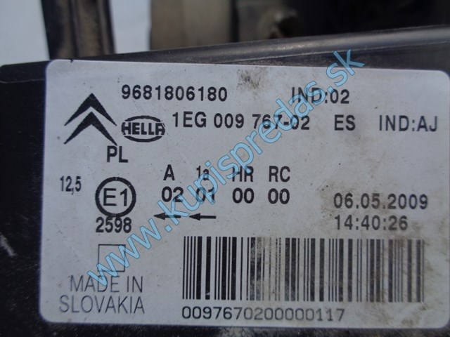 pravé predné svetlo na citroen c3 picasso, 9681806180